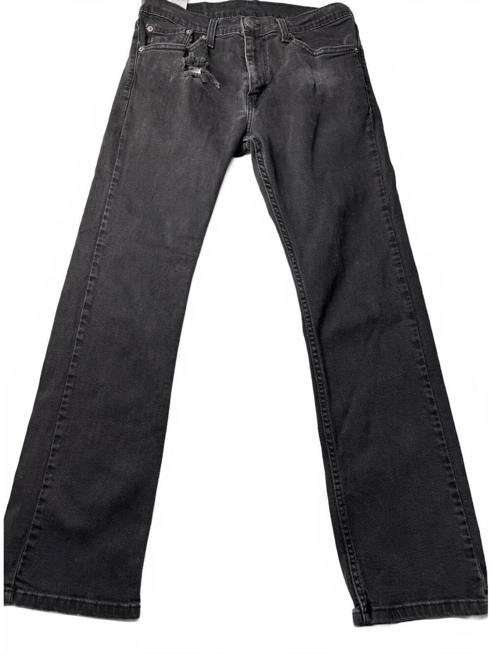 Black Distressed Straight Leg Jeans with Raw Edge Detail